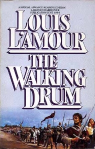 Cover of "The Walking Drum," featuring a caravan of people in medieval-style peasant clothing