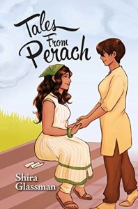 Cover of "Tales from Perach," featuring a short-haired girl in a tunic and pants standing and holding hands with a long-haired girl in a dress who is sitting on a bench