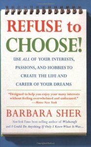 Cover of "Refuse to Choose!" featuring the title, subtitle, and author's name printed on a notepad on a blue background