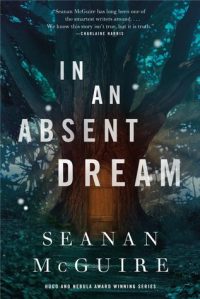 Cover of "In an Absent Dream," featuring a large, sprawling tree with a door in its trunk.
