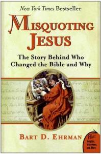 Cover of "Misquoting Jesus," featuring a medieval illustration of a monk copying a book by hand.
