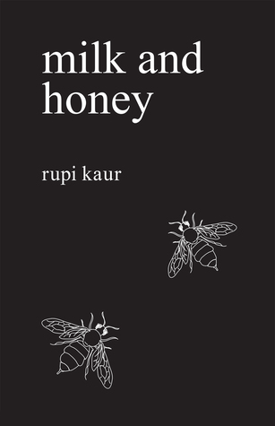 Cover of "milk and honey," featuring sketches of honeybees in white on a black background.