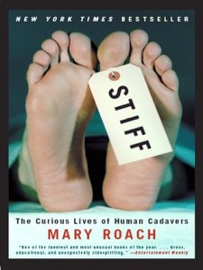 Cover of "Stiff," featuring a pair of human feet with pale skin and a tag tied to one toe with the book's title.