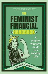 Cover of "The Feminist Financial Handbook," featuring a Rosie the Riveter-style drawing with the rolled-up sleeve revealing a dollar sign tattooed on the woman's bicep.