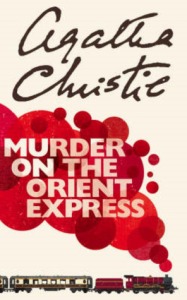 Cover of "Murder on the Orient Express," featuring a train on a white background with red smoke billowing out of the chimney of its engine car.