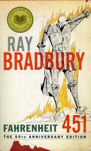 Cover of the book, featuring a drawing of a man made of book pages covering his face while fire covers his shoulders and creeps up his legs.