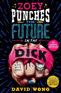 Cover of the book, featuring an image of a fist with blood leaking from under a pink knuckle wrap. There is a ring shaped like a gray cat head on the ring finger.