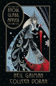 Cover of the book, featuring a queen in an elaborate blue and black gown with blood on her fingers holding a human heart that is dripping blood and turning the blue designs of her dress red.