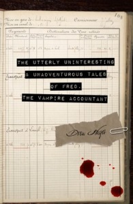 Cover of the book, featuring the title and a splatter of blood on a page of an old-fashioned financial ledger.